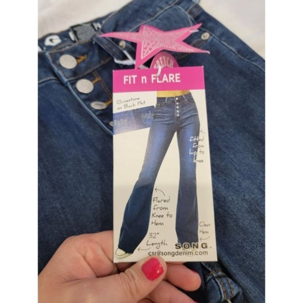 S.O.N.G Fit N Flare 5/27 Dark Wash Jeans Baby Girls Bejeweled on Back Pockets NW - Picture 10 of 10